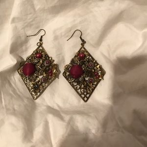 Red and gold hanging earrings