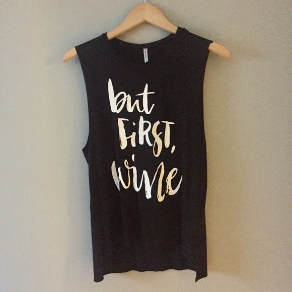 ❗️Last 1 SMALL Black But First, Wine 🍷 Muscle tee - Picture 2 of 3