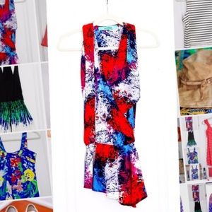 Multi-Colored Silk Karlie Wrap Top w Midline Sash