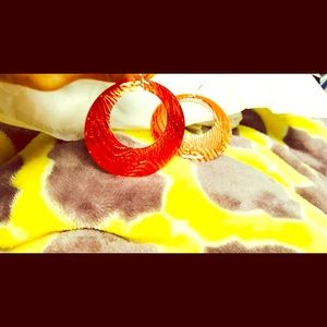 Orange/ pink hoop earrings