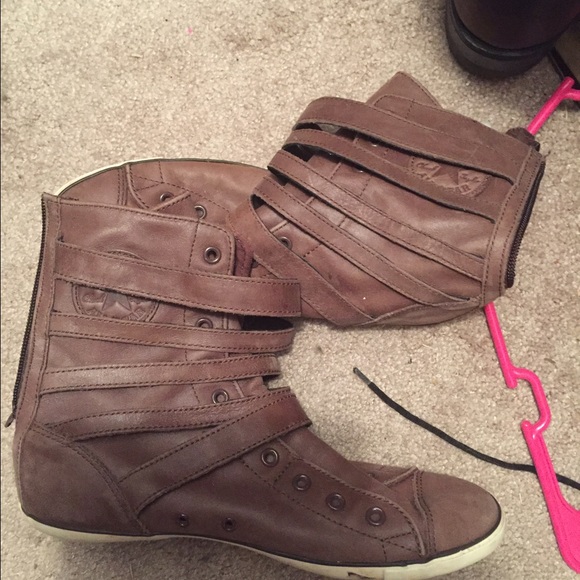Converse strappy leather high tops