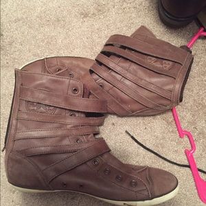 Converse strappy leather high tops