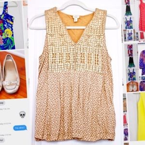 Anthropologie Tiny Brand Gold Embroidered Top