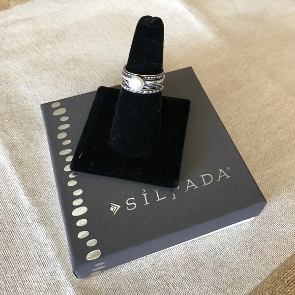 Silpada Sterling Silver & Pearl stack rings R1068
