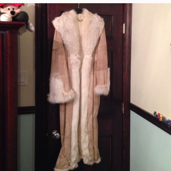 Fox and fur lined suede coat