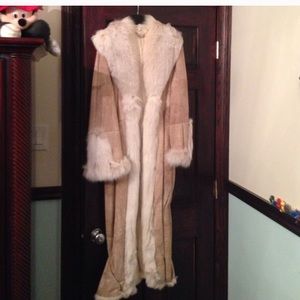 Fox and fur lined suede coat