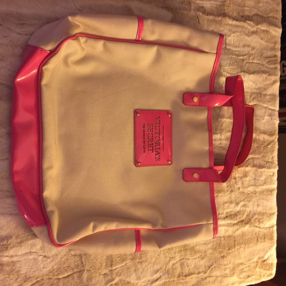 Cream and pink Victoria's Secret tote