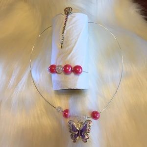 Girls Butterfly necklace, Bracelet & Hair Pen