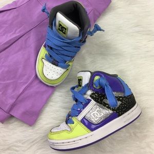 DC Shoes purple blue white and green skater shoes