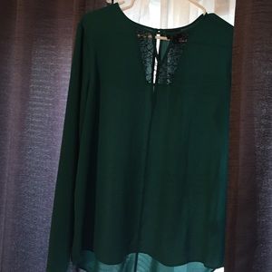 Teal with black lace blouse
