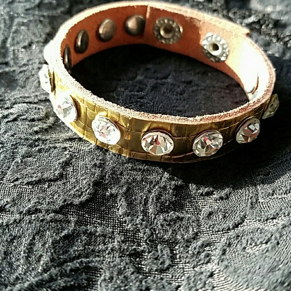 Gold Leather Rhinestone Bracelet
