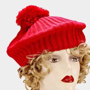 Retro Pom Pom Knit Beret Beanie Hat