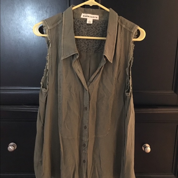 Marrakech Khaki Raw Edge Sleeveless Cotton Top L