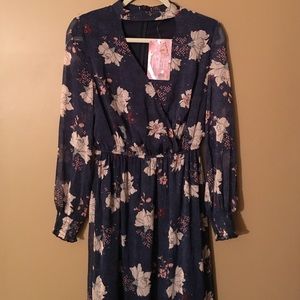 NWT Dark blue dress with flower pattern