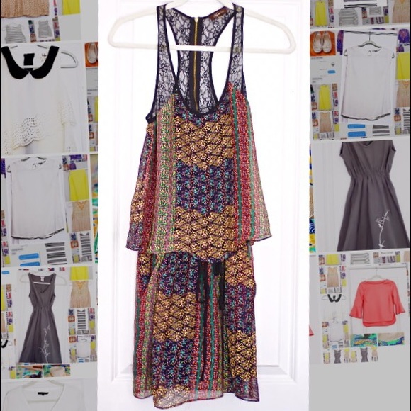 Sugarlips Multi-Colored Silk & Lace Halter Dress