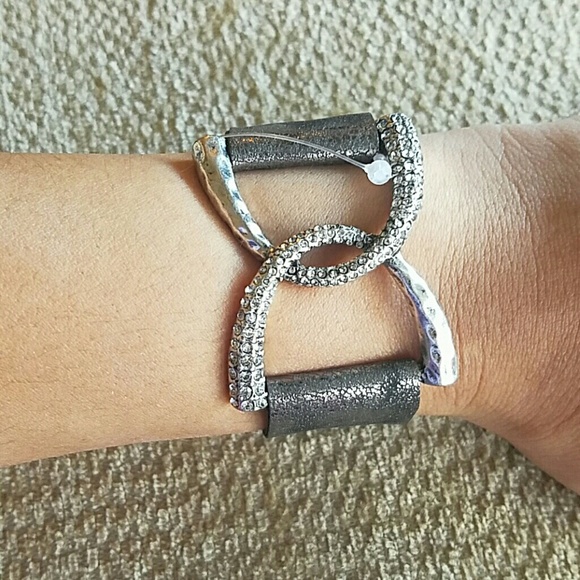 Diamond leather distress bracelet