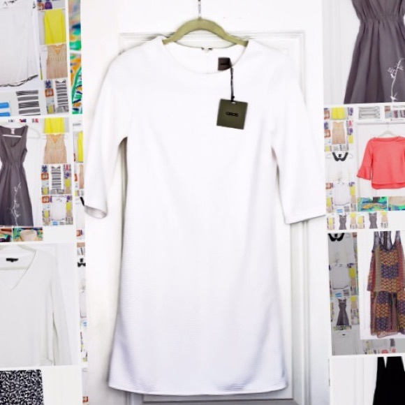 ASOS White Ribbed Mid-Sleeved Structures Dress