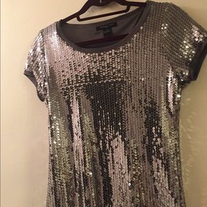 Silver sequence short sleeved top