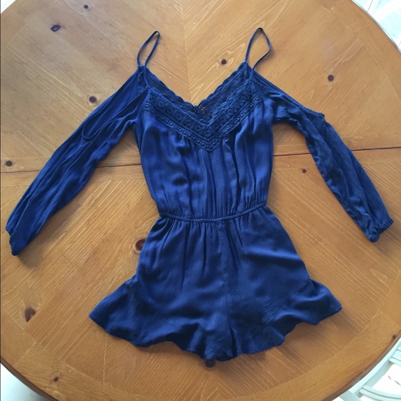 Ecote Off-the-shoulder Crochet-insert Romper