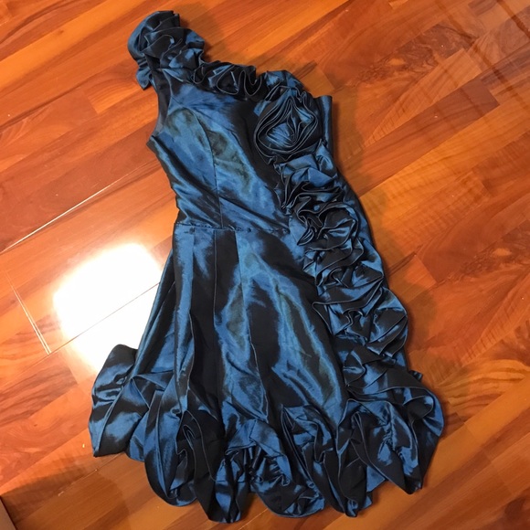 Worn Once. Bright Metallic Blue Dress with Pockets