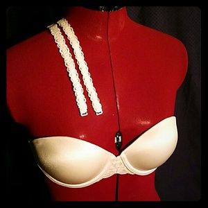 PINK white lace convertible strapless push-up bra