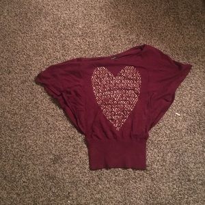 XO Burgundy heart shaped shirt.