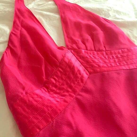 100% silk hot pink chiffon halter dress