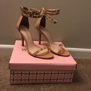 Nude Studded Strappy Heels