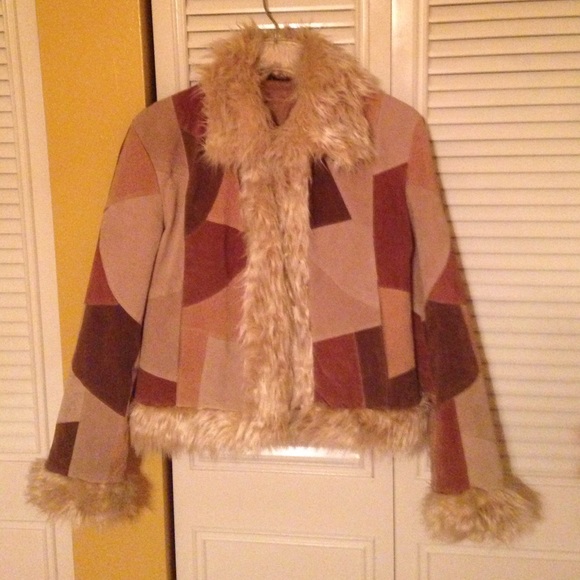 Leather patchwork fur jacket