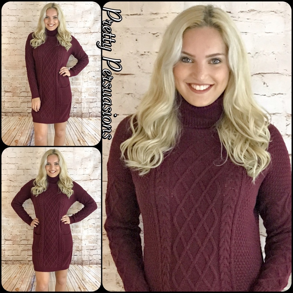 Black Cable Knit Turtleneck Sweater Dress - Picture 8 of 8