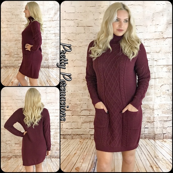 Black Cable Knit Turtleneck Sweater Dress - Picture 2 of 8