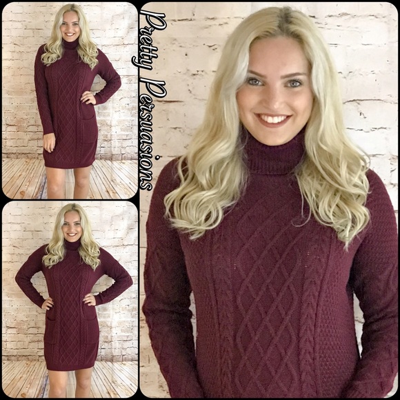 Black Cable Knit Turtleneck Sweater Dress - Picture 8 of 8