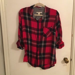 Red and navy plaid thin flannel