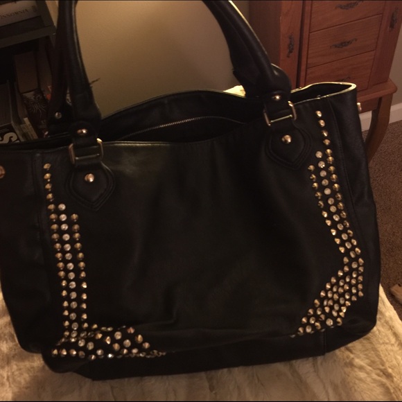 Black leather studded bag