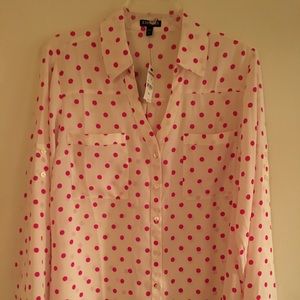 Express Portofino pink polka dot blouse