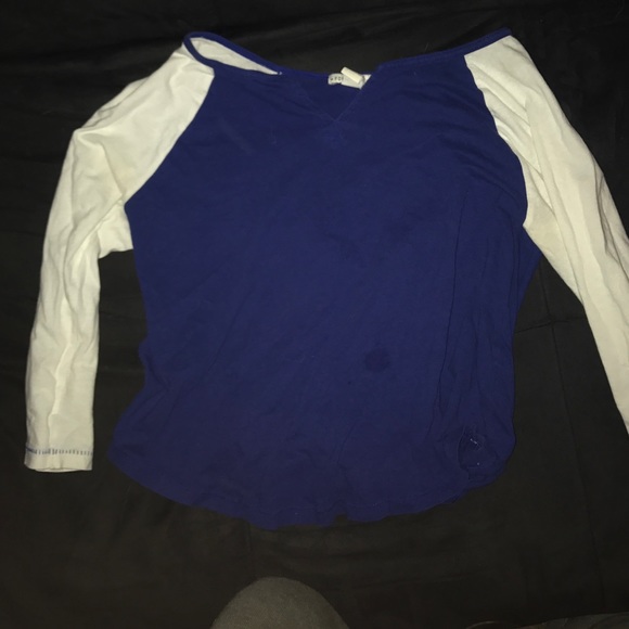 Blue and white baseball tee