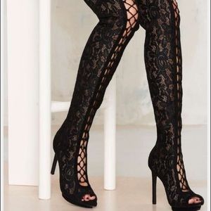 Thigh high lace boots