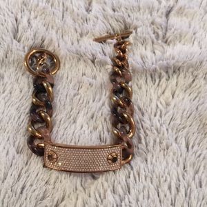 Michael Kors rose gold tortoise pave plaque chain
