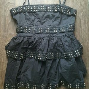 Black ruffle beaded mini dress