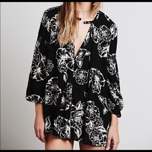 Free People Women's Black Floral Print Swing Tunic