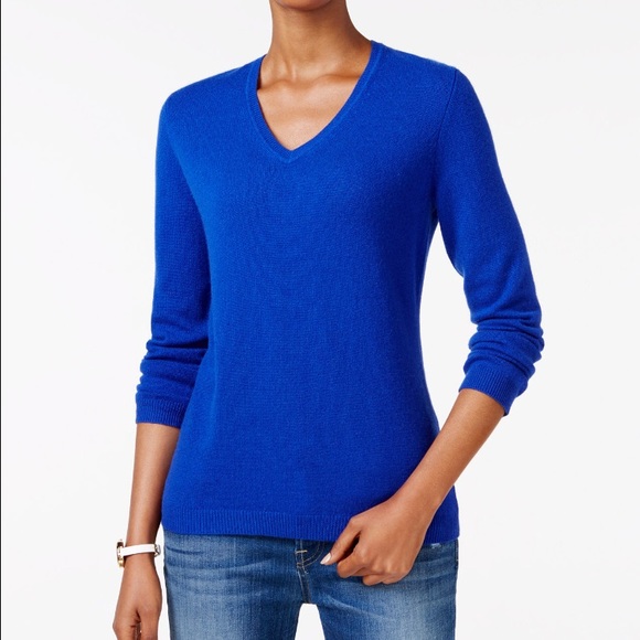 CCO! 100% Cashmere Charter Club V Neck Royal Blue