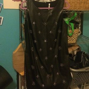 Black leather dress with star jewel embellishments