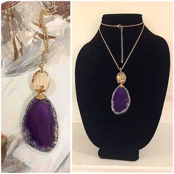 Agate Amethyst Swirl Pendant Necklace - Picture 2 of 3