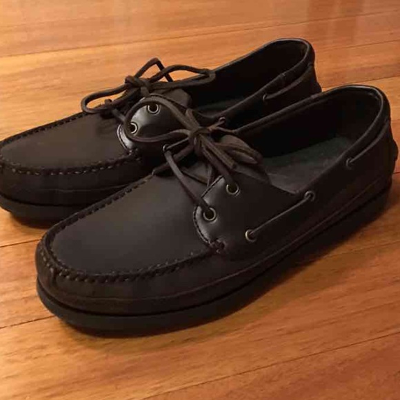 Brown leather boat shoes