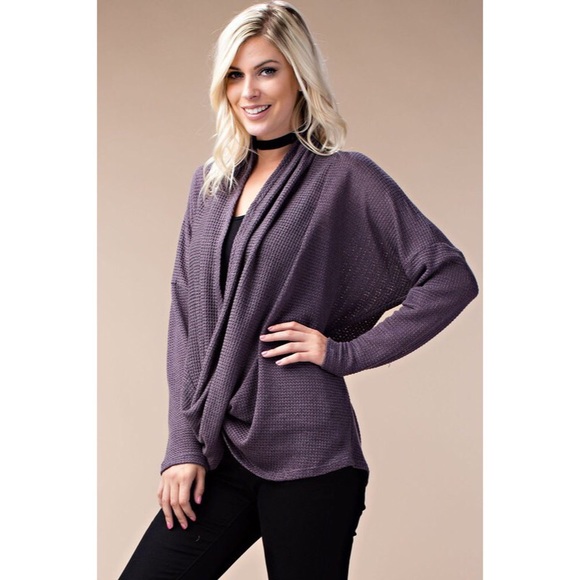 Two Toned Wrap Cardigan - Purple - Picture 4 of 4