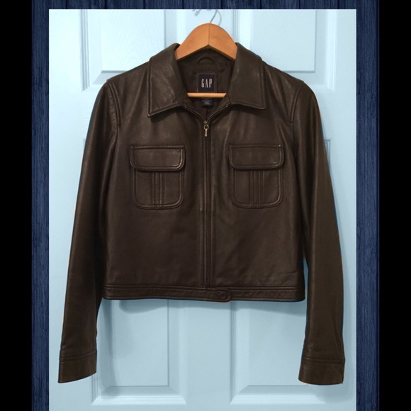 gap brown leather jacket