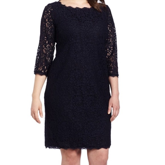 Adrianna Papell 3/4 sleeve Lace Dress Plus-Size