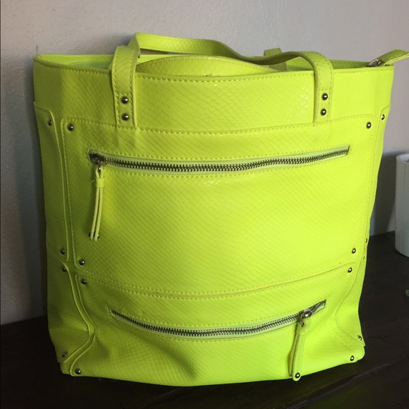 Nine West Neon Yellow Faux Snake Tote