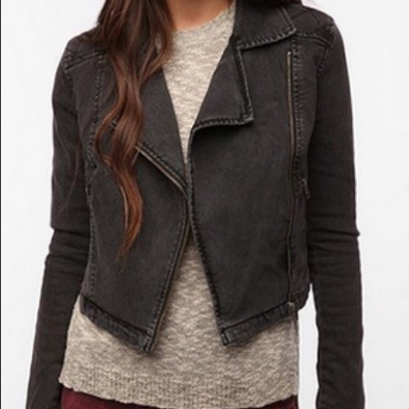 silence + noise Jackets & Blazers - Silence & Noise Cropped Denim Moto Jacket