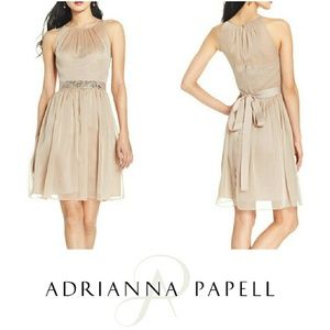 *NWT* Adrianna Papell Belted Chiffon Halter Dress